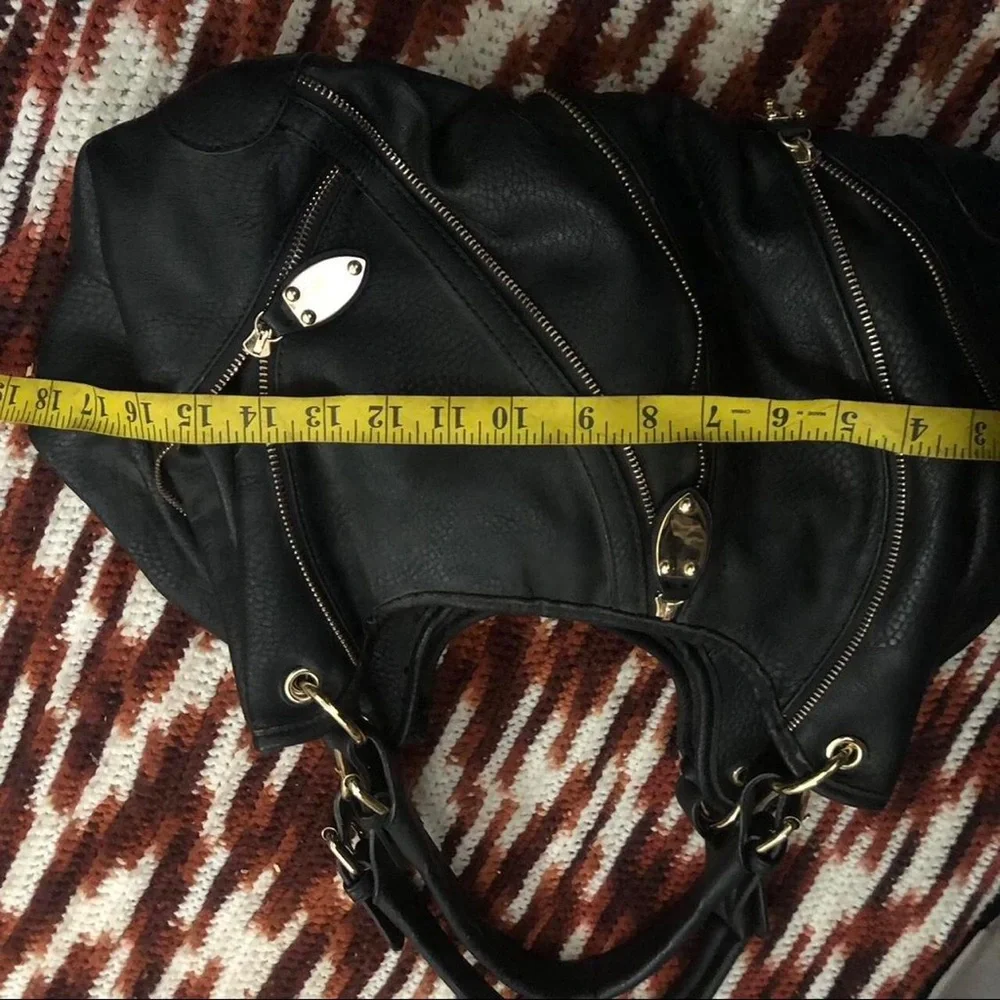 2000s Large Hobo Goth Biker Grunge Black Leather Shoulder Hand Bag Purse Zippers